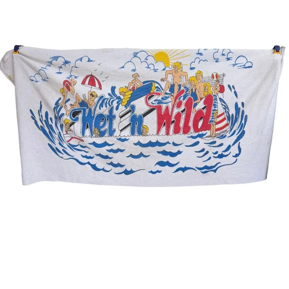 Wet N Wild Vintage Beach Towel Beach Surf Fun Water Park 1980s